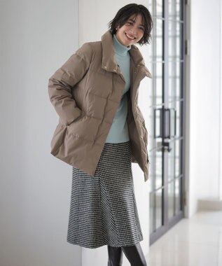 J.PRESS LADIES ウールシルク ハウンドトゥース フレア スカート モノトーン系