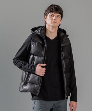 JOSEPH HOMME ライトゴートシュリンクレザー　ダウンベスト ブラック系