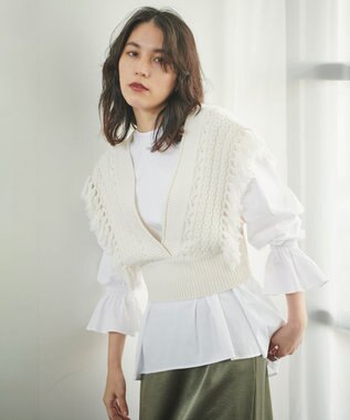 #Newans 【洗える】カシミヤブレンドバルキーデザインニットベスト ホワイト系