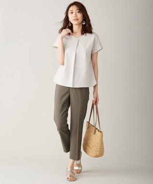 J.PRESS LADIES S 【シワになりにくい】コットンフィッティーシャーク テーパードパンツ ブラウン系