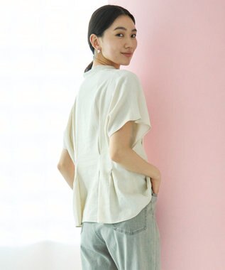 UNFILO リネンレーヨン タックブラウス ベージュ