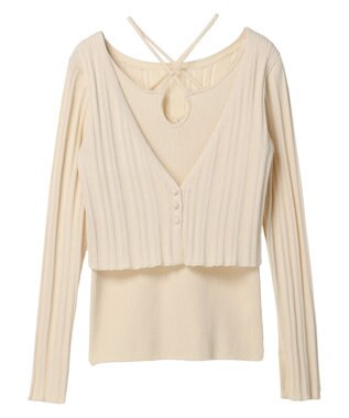 earth music&ecology ＳＥＴ２点ショートカーディガン＋レイヤードタンク Ivory