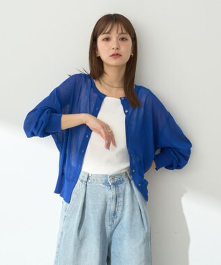 earth music&ecology 【予約】接触冷感シアークルーニットカーディガン ブルー