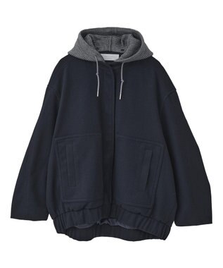 Green Parks ニットフード付きウーリーブルゾン Dark Navy