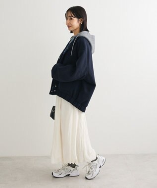 Green Parks ニットフード付きウーリーブルゾン Dark Navy