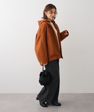 Green Parks ニットフード付きウーリーブルゾン Camel