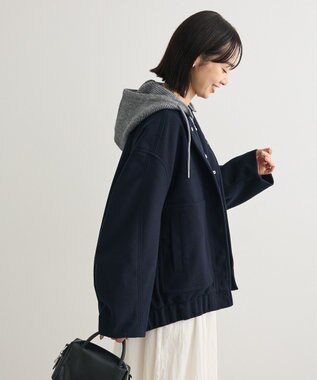 Green Parks ニットフード付きウーリーブルゾン Dark Navy