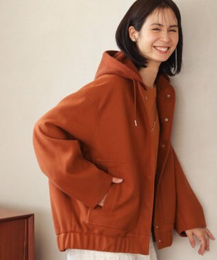 Green Parks ニットフード付きウーリーブルゾン Camel