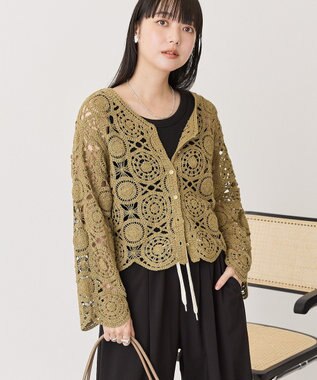 AMERICAN HOLIC クロシェニットVネックカーディガン Khaki