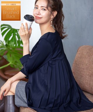 Tiaclasse 【洗える・スマート裏起毛】バックプリーツチュニックブラウス ネイビー