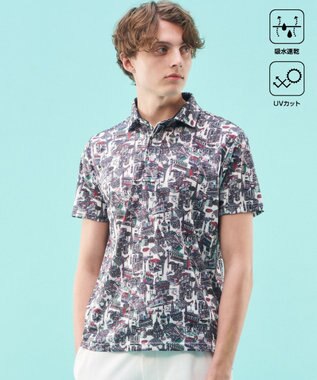 23区GOLF 【MEN】【吸水速乾/UVカット】パリマップ総柄ポロシャツ ホワイト系5