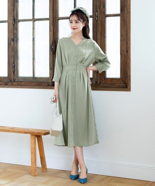 Tiaclasse 【新色追加・洗える】バックリボン前開きワンピース ライトカーキ