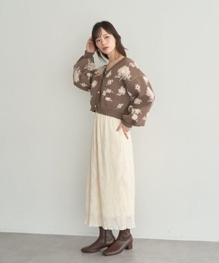 earth music&ecology SET2点フラワージャガードカーデ+ビスチェ Brown