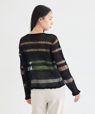 earth music&ecology シアーボーダーニットカーディガン Black