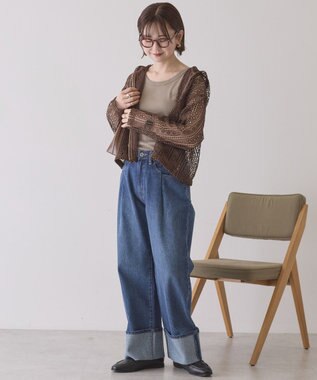 AMERICAN HOLIC 【先行予約】幾何学レースフードシャツ Brown