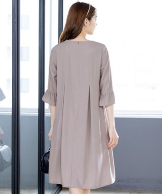 Tiaclasse L 【洗える】飴玉パールフレア袖ワンピース グレージュ