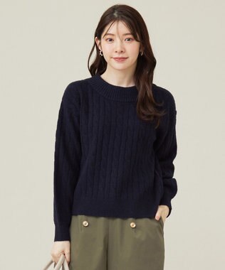 ANY SIS 【洗える】ケーブルAir ニット ネイビー