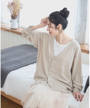 WEGO 【ユニセックス着用ITEM/MLサイズ展開】ドロップショルダーカーディガン ライトベージュ