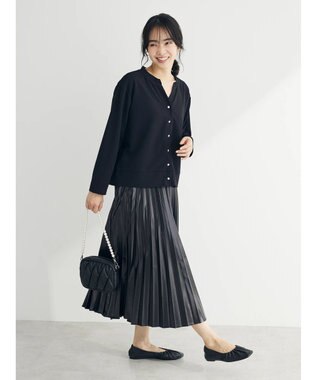 Green Parks カットジョーゼットドットボタンカーディガン Black