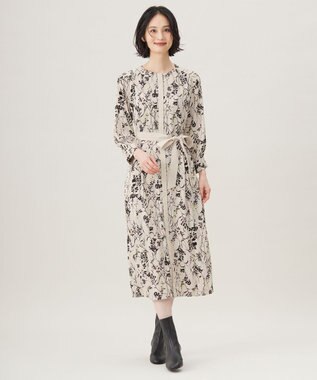 自由区 S 【WEB&一部店舗限定】ハーバルフロープリント8分袖 ワンピース シャンパンベース