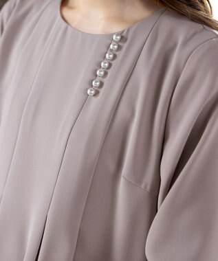 Tiaclasse L 【洗える】飴玉パールフレア袖ワンピース グレージュ