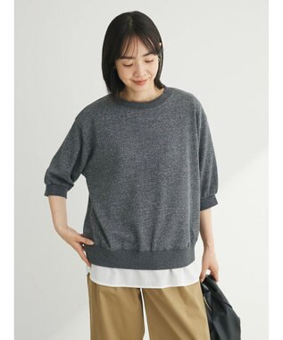 Green Parks ７分袖ラメ裏毛パフプルオーバー Gray