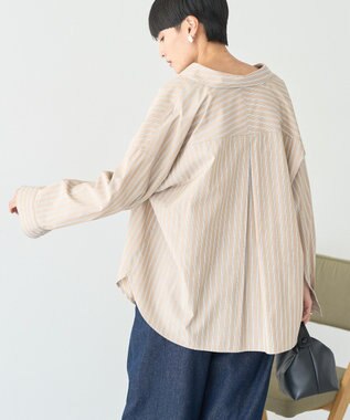 AMERICAN HOLIC 抜け衿スキッパーシャツ Stripe Beige