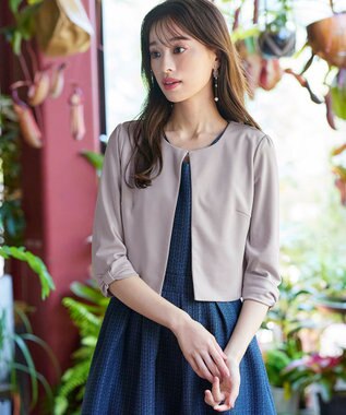 Tiaclasse L 【洗える】袖口リボンカットソーボレロカーディガン グレージュ