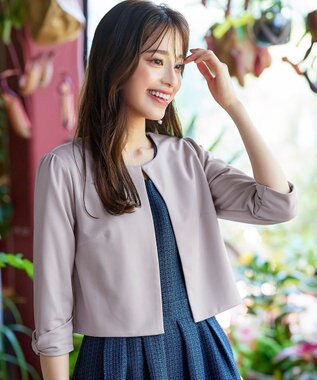 Tiaclasse L 【洗える】袖口リボンカットソーボレロカーディガン グレージュ