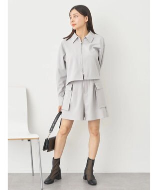 earth music&ecology ジップショートシャツ Light Gray