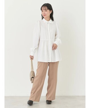 earth music&ecology リボン付き切り替えギャザーシャツチュニック Off White