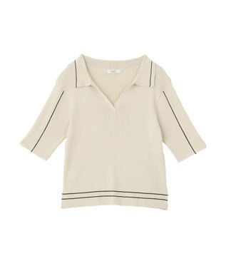 earth music&ecology 【予約】ラインカラーポロニット エクリュ