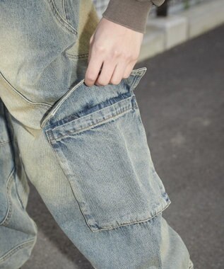 WEGO スウィッチングデニムカーゴパンツ デニム淡加工色