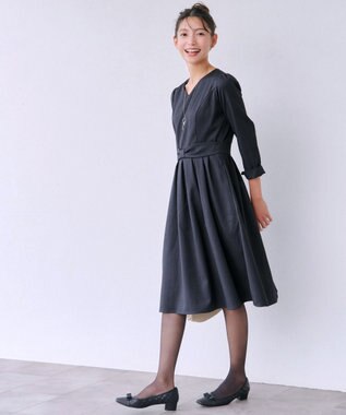 Tiaclasse L リボンウエスト切替ワンピース ネイビー