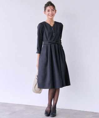 Tiaclasse L リボンウエスト切替ワンピース ネイビー
