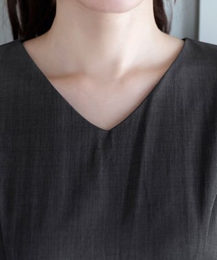 Tiaclasse L リボンウエスト切替ワンピース チャコールグレー