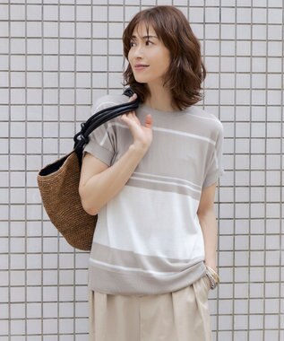 自由区 L 【WEB限定・洗える】ニットソーボーダー トップス サンド×オフ