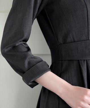 Tiaclasse L リボンウエスト切替ワンピース チャコールグレー