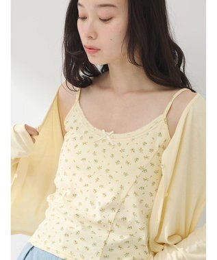 earth music&ecology ＳＥＴ２点カーディガン＋フラワーキャミ Yellow