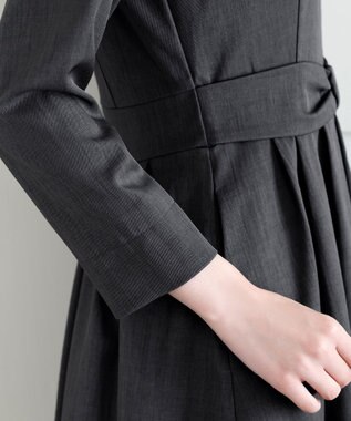 Tiaclasse L リボンウエスト切替ワンピース チャコールグレー
