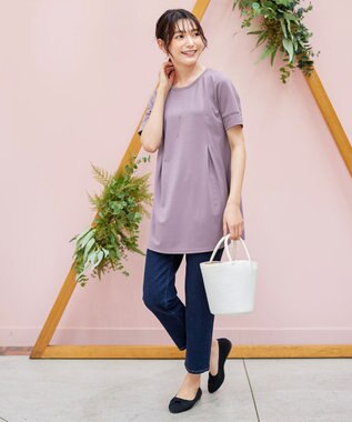 Tiaclasse L 【洗える・接触冷感・紫外線ケア・サラごこち】はしごレースチュニック ピンクモカ