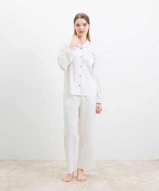 une nana cool 【綿100%】60/1 シルケットスムース 長袖開襟 MADE WITH LIBERTY FABRIC オフホワイト
