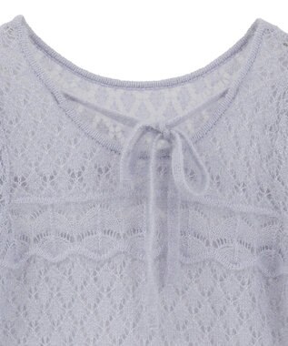 earth music&ecology キャットヤーン透かし編みニットプルオーバー Grayish Blue