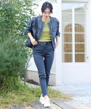 ANY 【洗濯機可能・ストレッチ】ノーカラー デニムジャケット フェードインディゴ