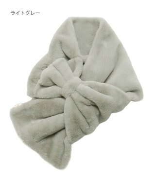 MOONBAT 【WEB限定ラッピング袋付】PAUL & JOE ACCESSOIRES フェイクファービッグリボンマフラー ライトグレー