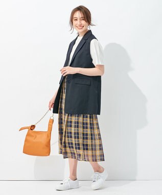 自由区 【接触冷感・速乾・UVカット・撥水・防シワ】リネンライクツイル ミドル丈ジレ ネイビー系