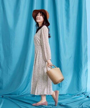 Tiaclasse 【洗える】花柄シフォン袖ワンピース アイボリー