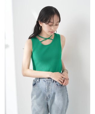 earth music&ecology レイヤリングニットタンクトップ Green