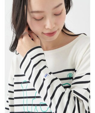 earth music&ecology Ｌｅｅ×ｅ．ｍ．ａ．ｅ　ＢＯＲＤＥＲ　Ｌ／Ｓ　ＴＥＥ Black