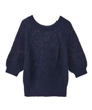 AMERICAN HOLIC モヘヤ風シアー半袖ニットトップス Navy